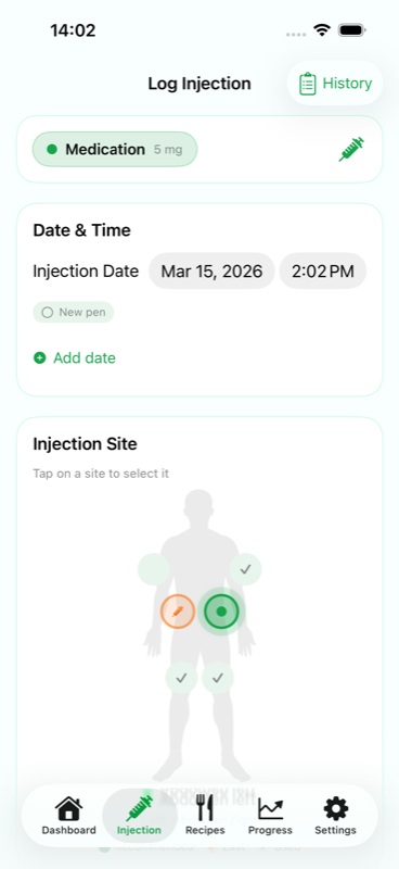 Levida Injection Tracker View