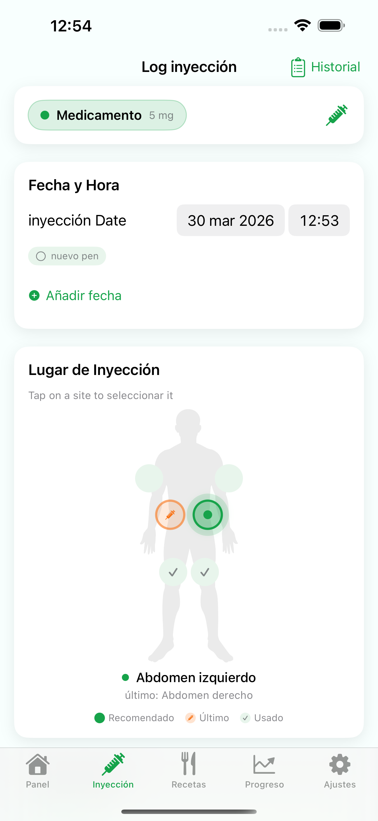 Vista del rastreador de inyecciones de Levida